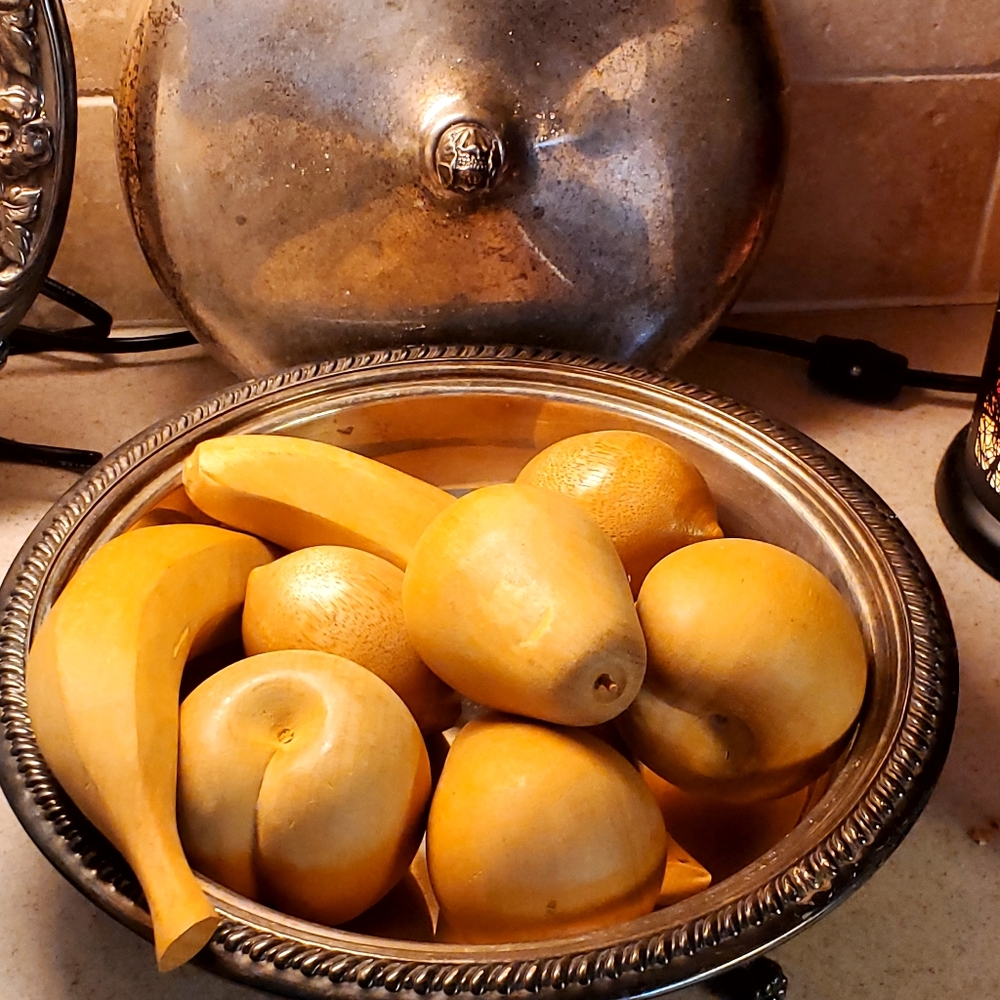 Mid Century Hand carved wooden life sized fruit 8 piece